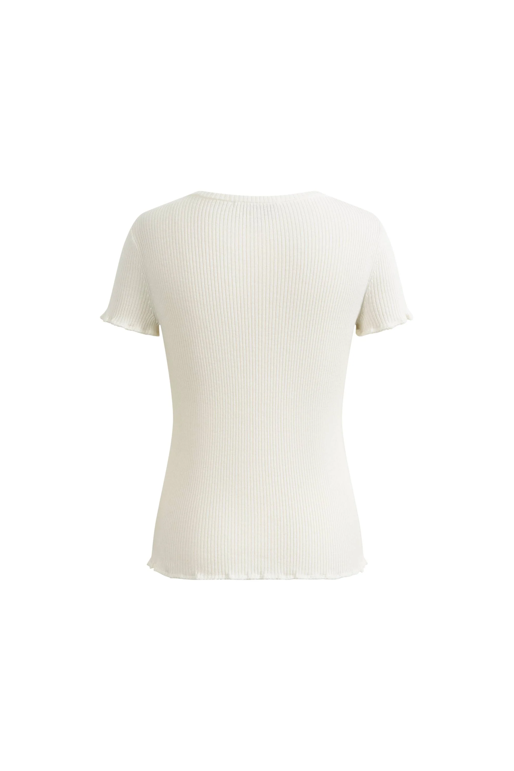 Linnea White Ruffled Sculpted T-shirt in Cotton and Wool Knit - Image 11