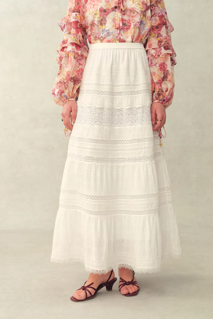 Liora Boho Lace Maxi Skirt in Cotton