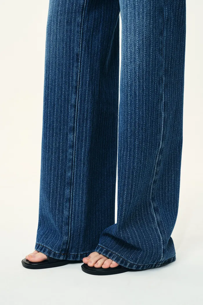 Liora Vertical Striped Straight Leg Jeans in Herringbone Denim - Image 9