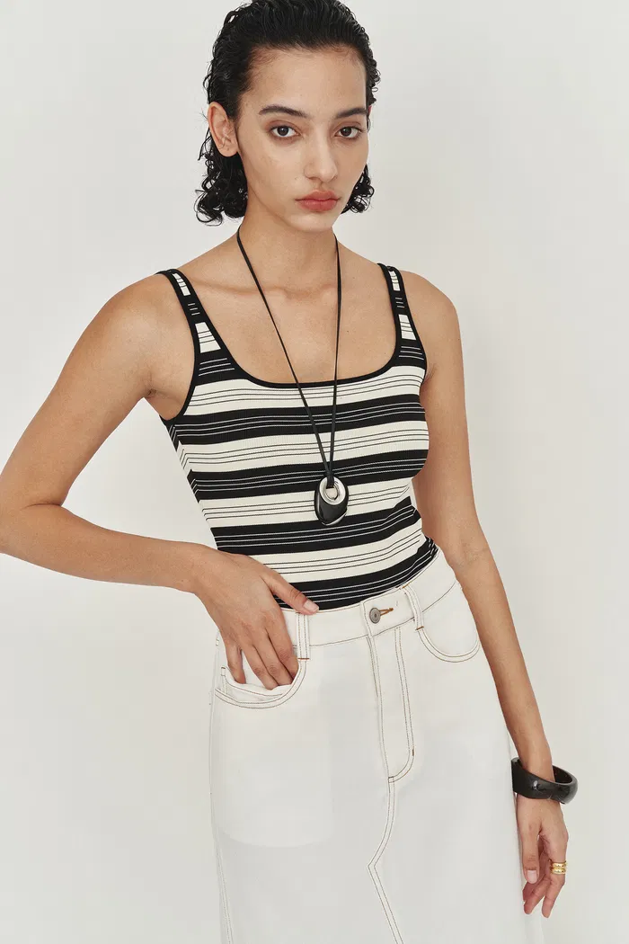 Liz Square Neck Body Con Sleeveless Tank Top in High-Stretch Ribbed Knit - Image 8