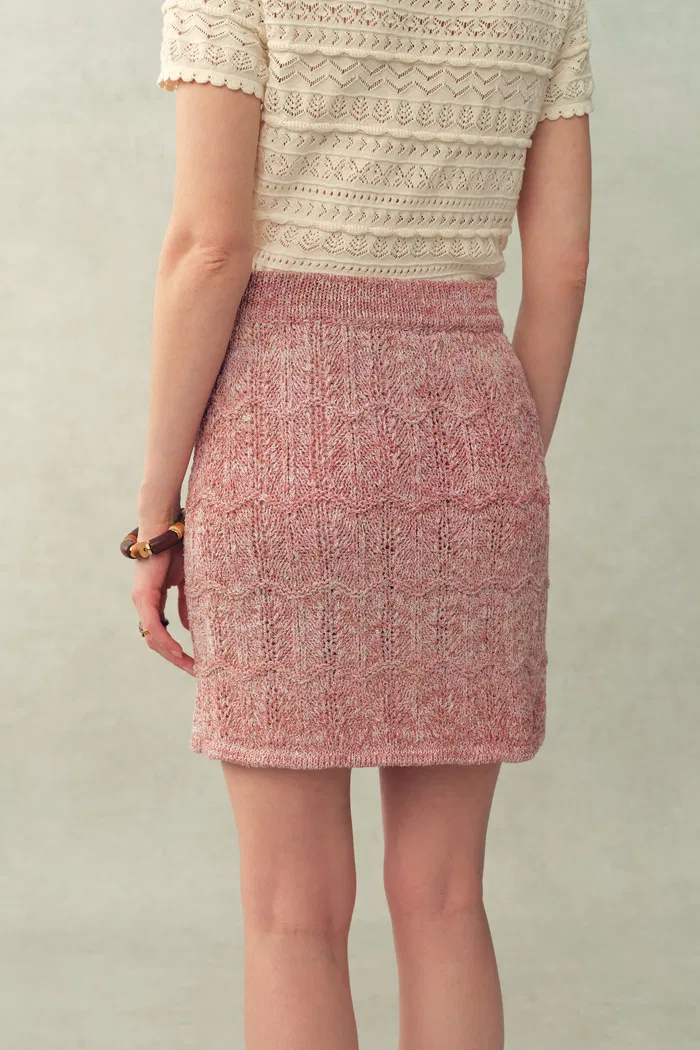 Lorena Striped Oversized Cardigan and Skirt Matching Set in Cotton Blend Fancy Yarn Knit - Image 6