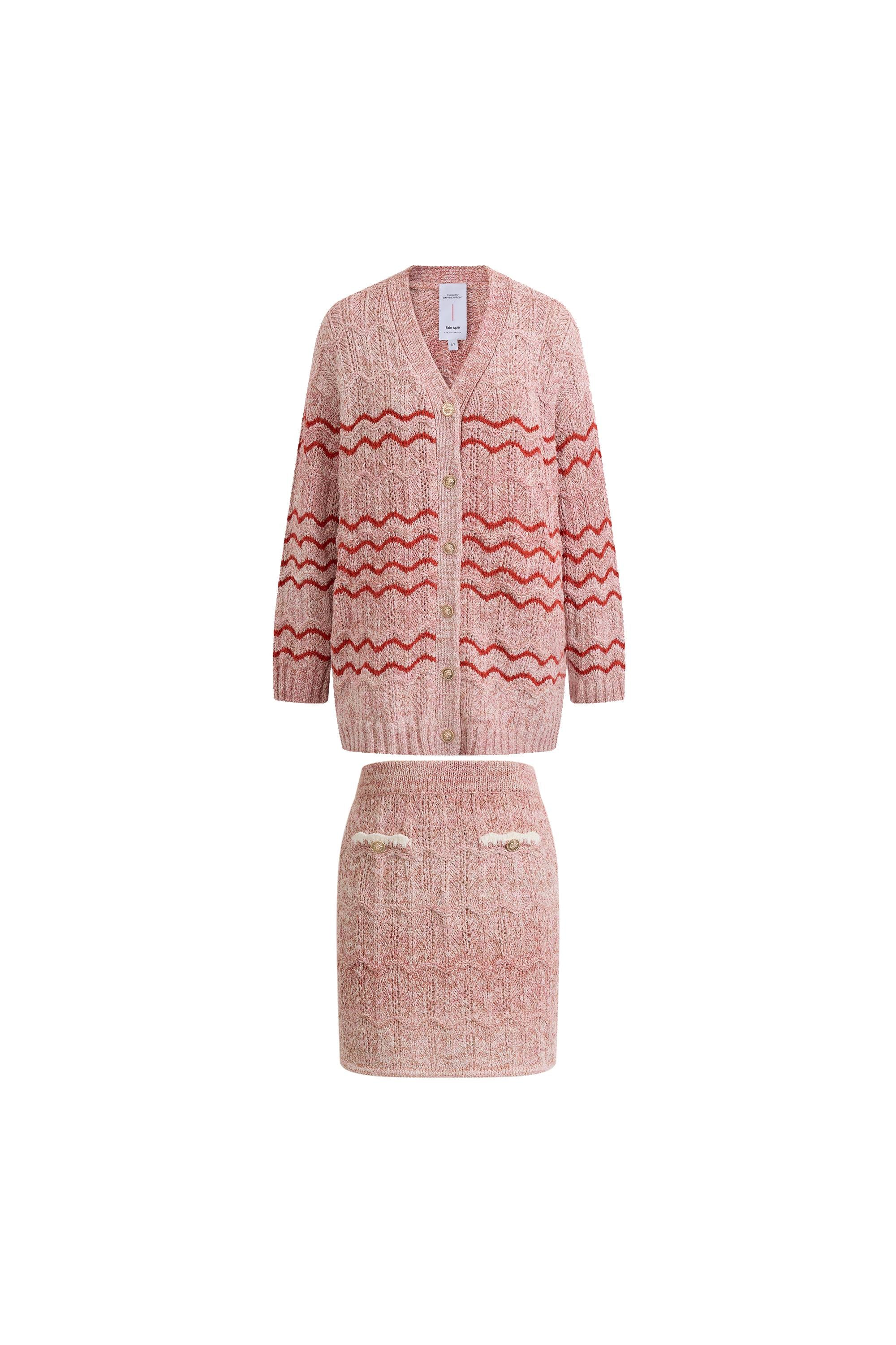 Lorena Striped Oversized Cardigan and Skirt Matching Set in Cotton Blend Fancy Yarn Knit - Image 7