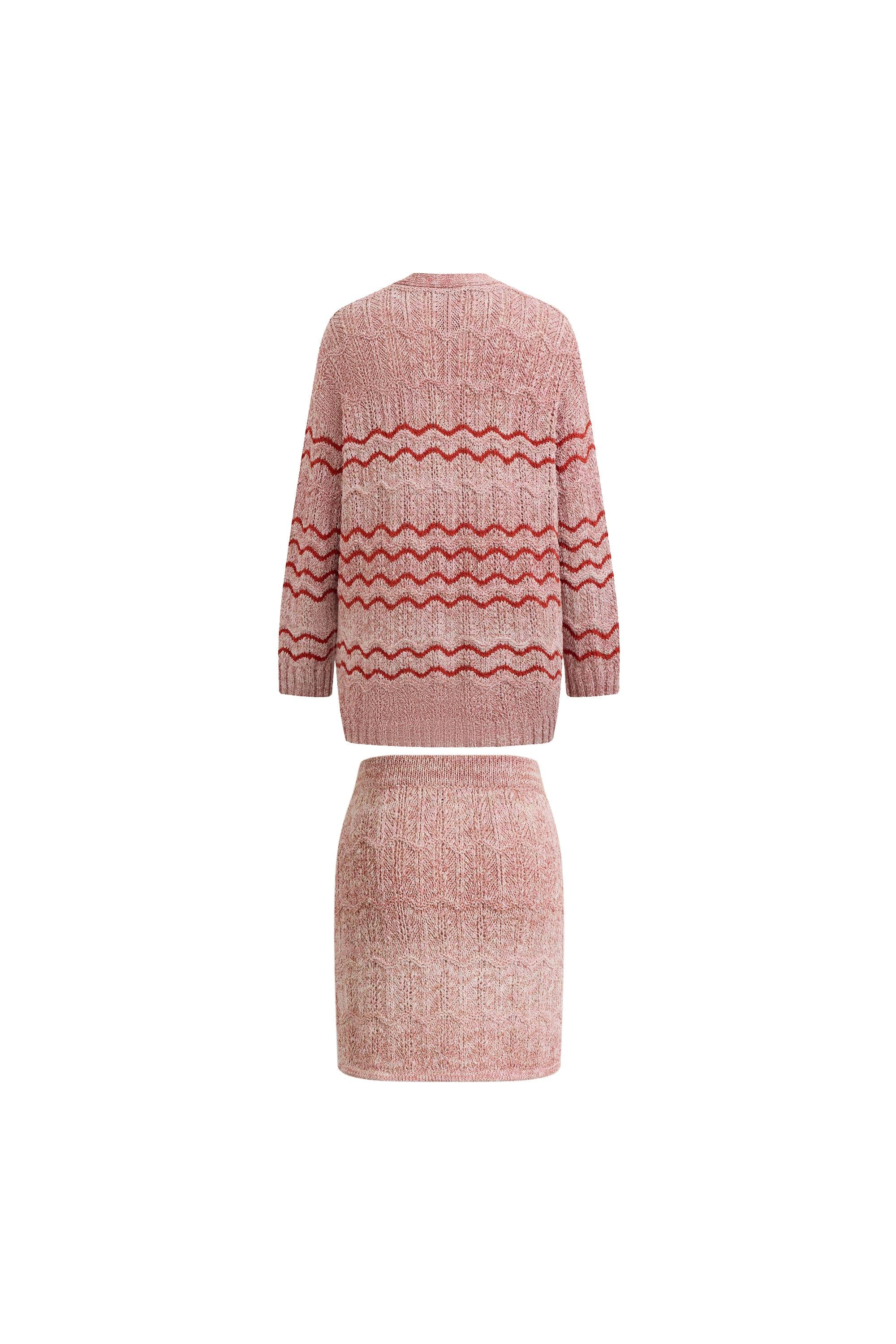 Lorena Striped Oversized Cardigan and Skirt Matching Set in Cotton Blend Fancy Yarn Knit - Image 8