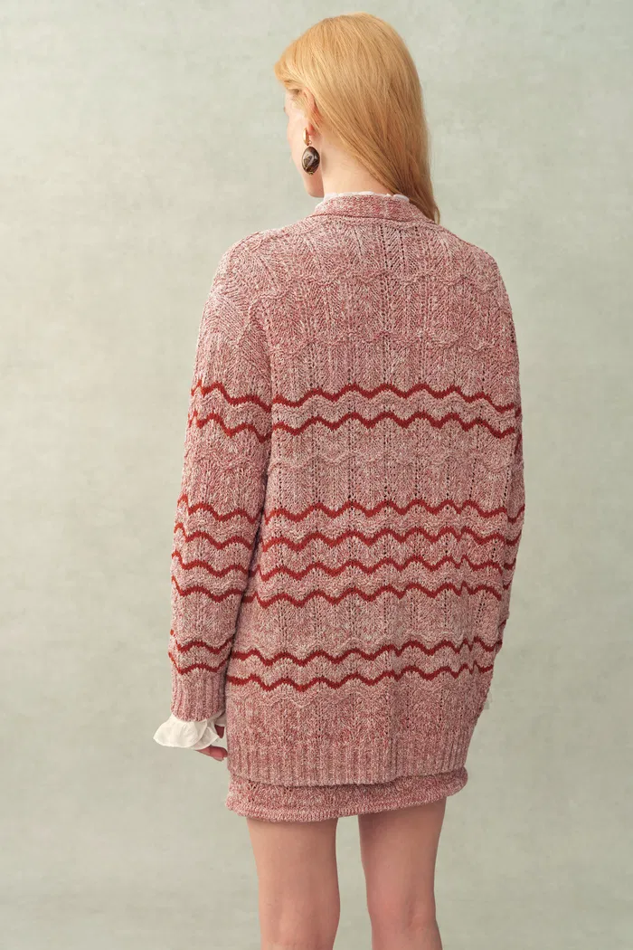 Lorena Striped Oversized Cardigan in Cotton Blend Fancy Yarn Knit - Image 3