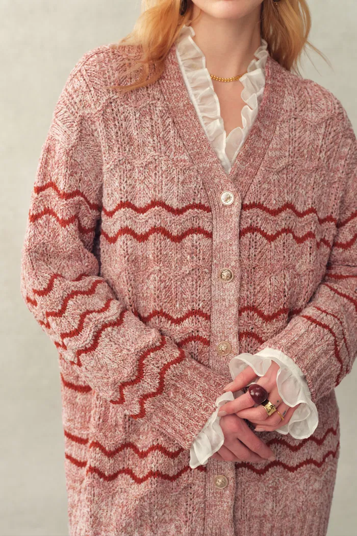 Lorena Striped Oversized Cardigan in Cotton Blend Fancy Yarn Knit - Image 4