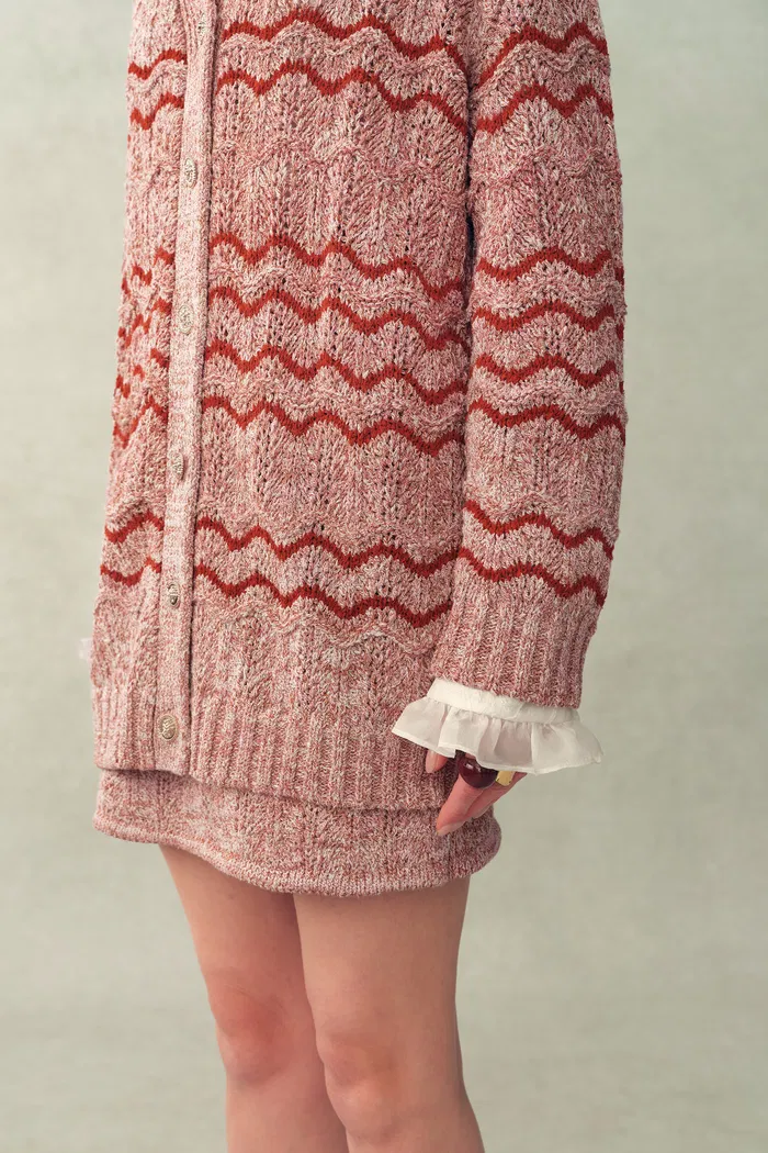 Lorena Striped Oversized Cardigan in Cotton Blend Fancy Yarn Knit - Image 5