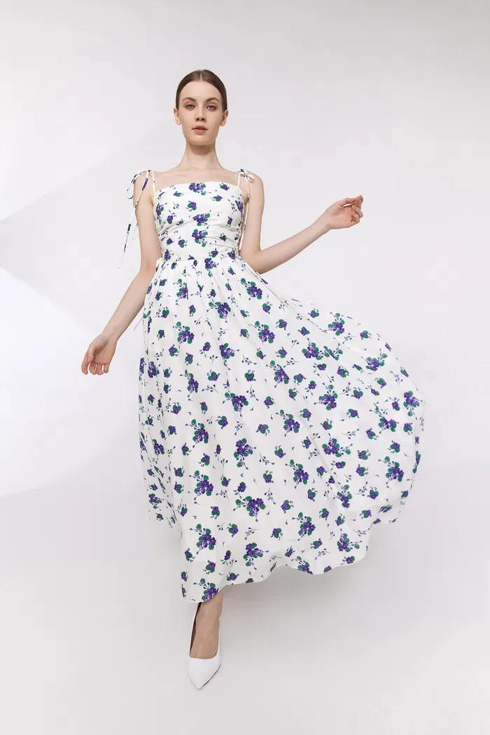 Lottie Floral Print Dress in Silk Cotton Blend - Image 3
