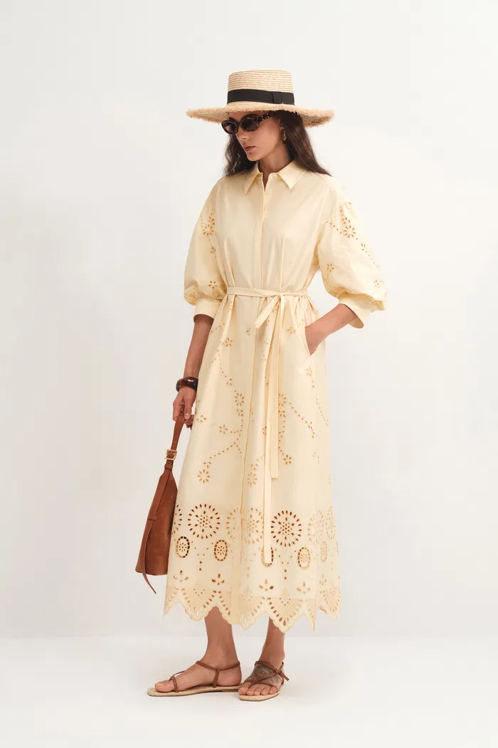 Louise Embroidered Shirt Dress in Cotton Poplin - Image 3