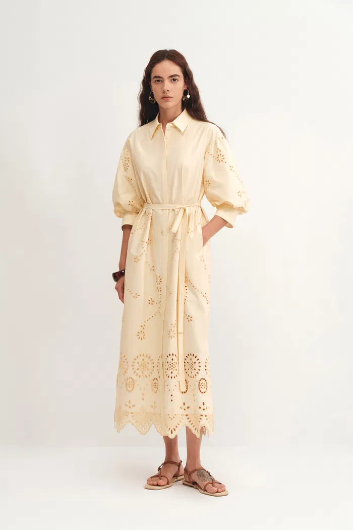 Louise Embroidered Shirt Dress in Cotton Poplin - Image 4