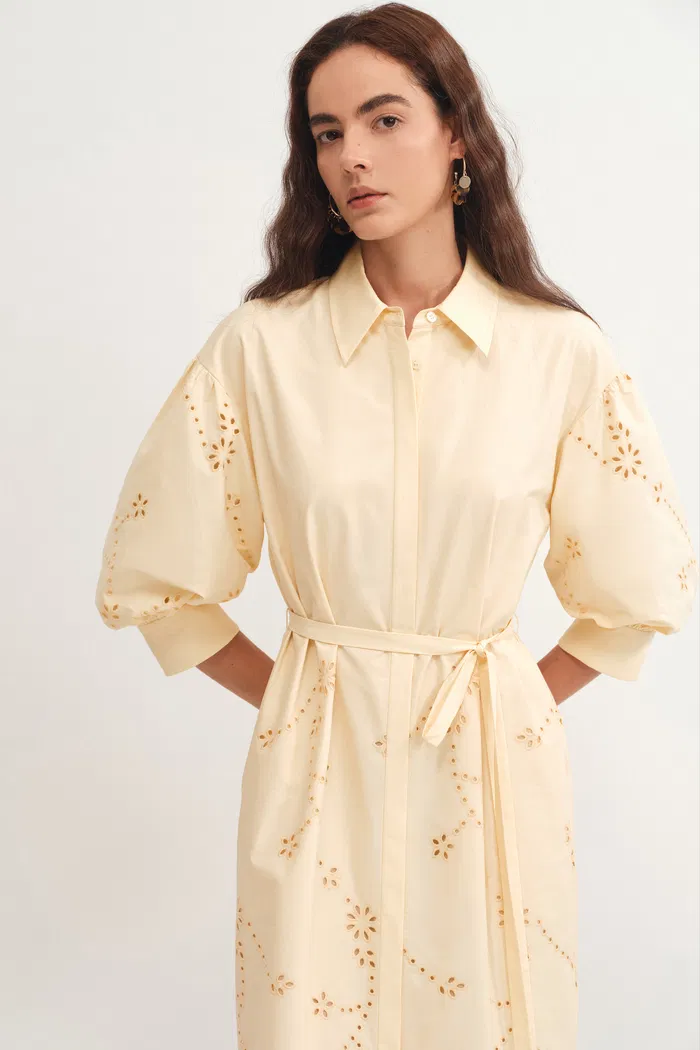 Louise Embroidered Shirt Dress in Cotton Poplin - Image 7
