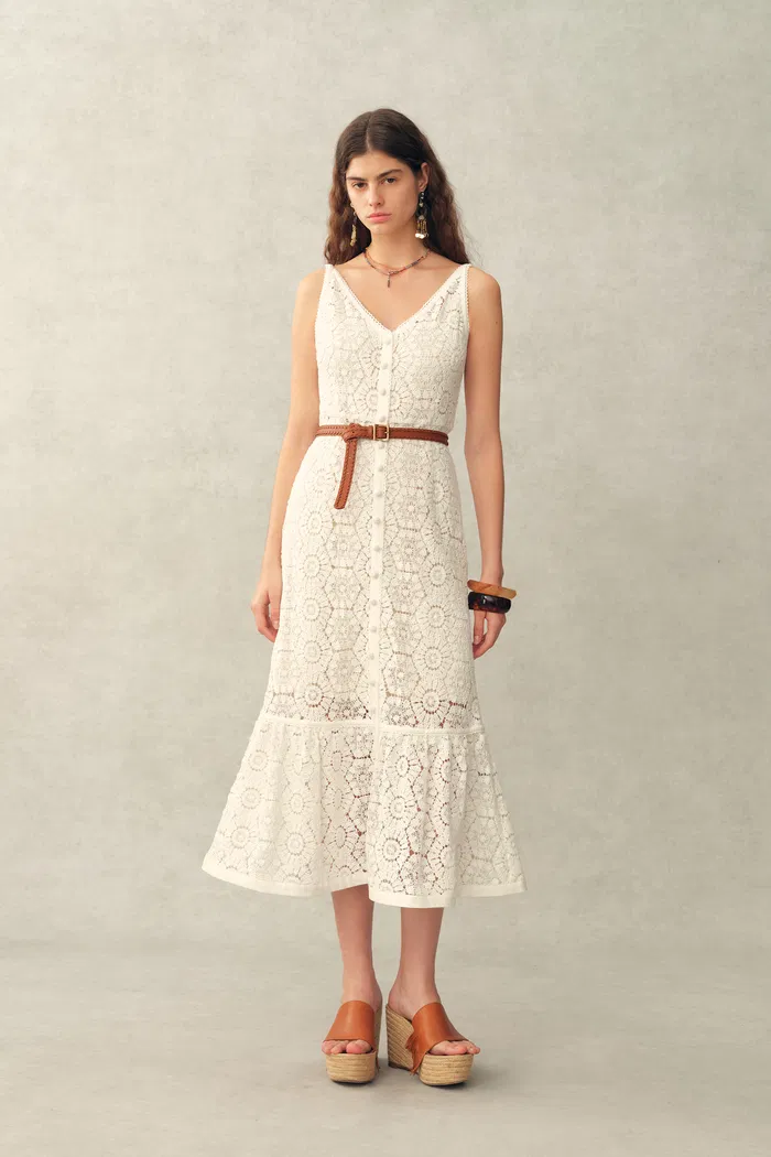 Louise Faux Crochet Cover Up Sleeveless Dress in Cotton Yarn Blend