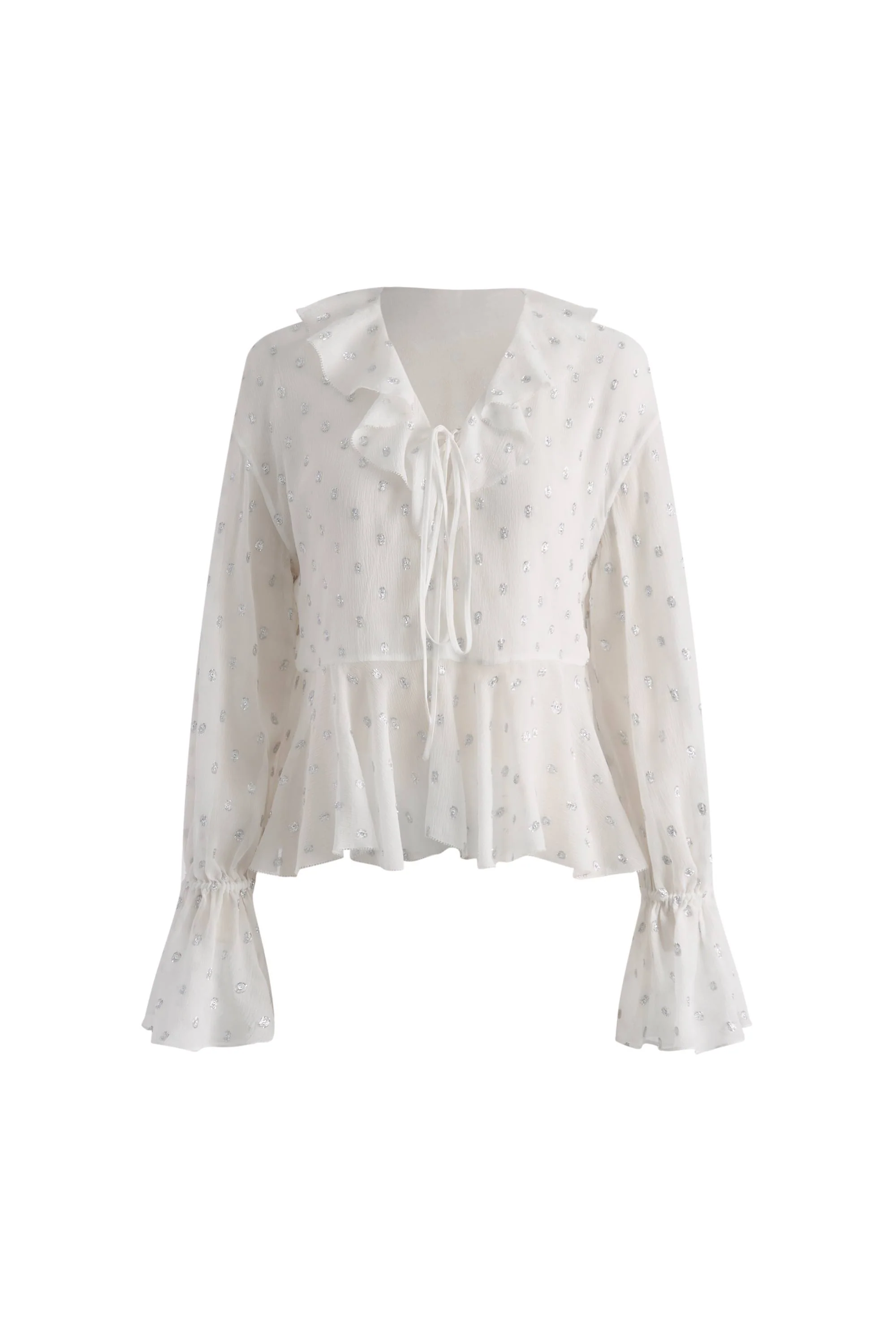 Louise Metallic Dots Ruffled Blouse in Mulberry Silk - Image 10