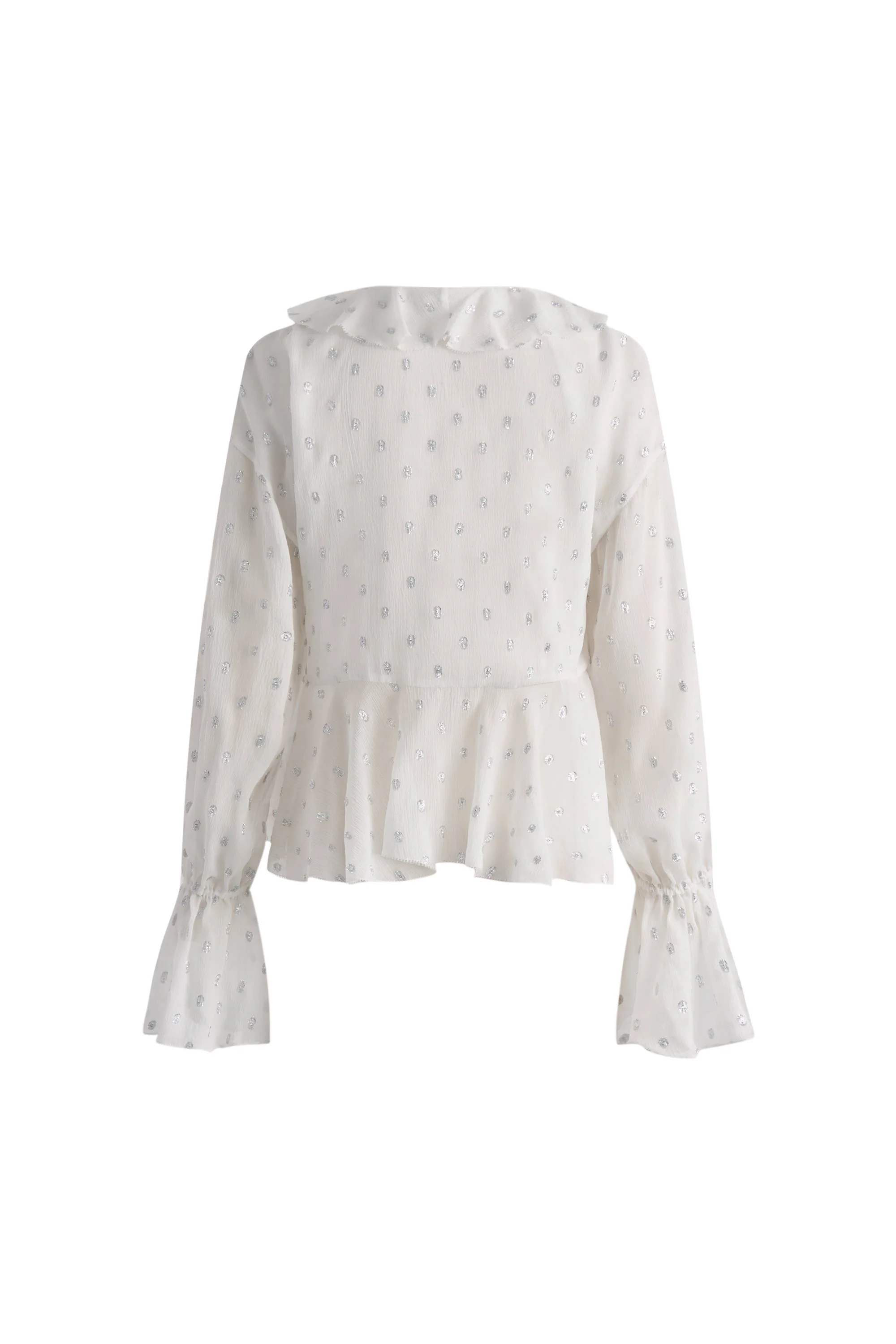 Louise Metallic Dots Ruffled Blouse in Mulberry Silk - Image 11