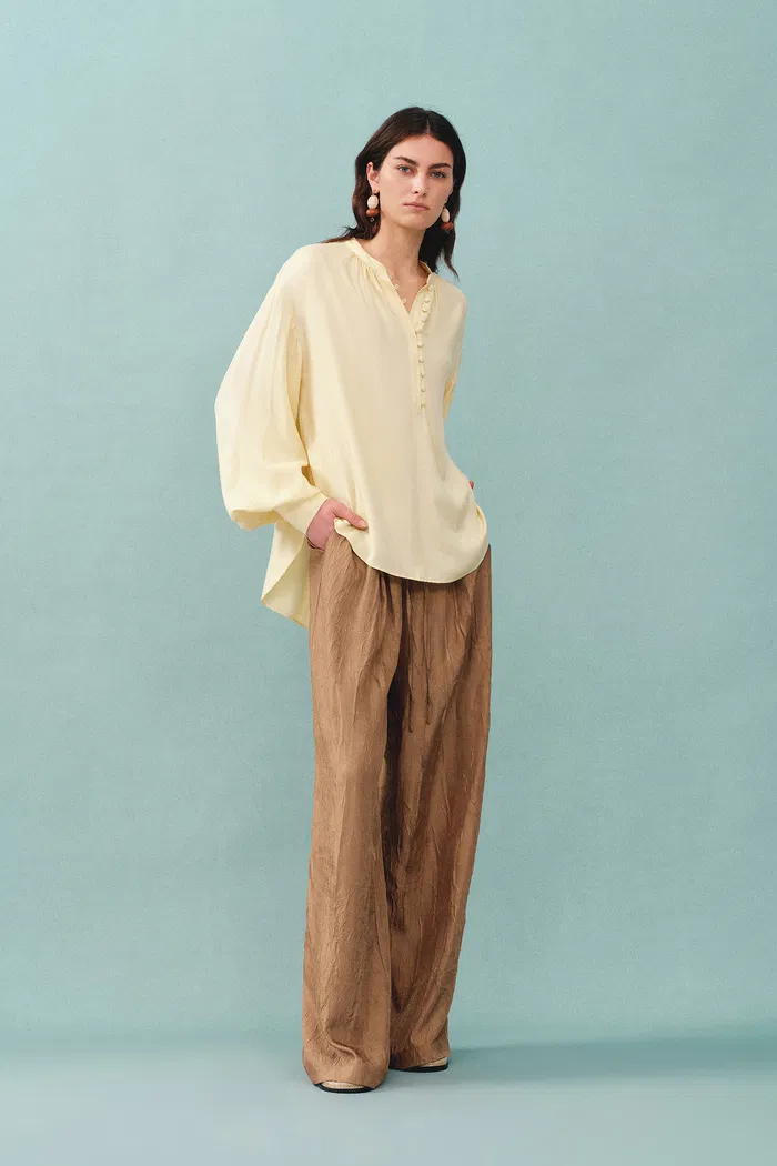 Louise Textured Loose Boho Pants in Wrinkled Satin - Image 4