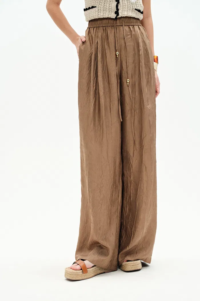Louise Textured Loose Boho Pants in Wrinkled Satin - Image 5