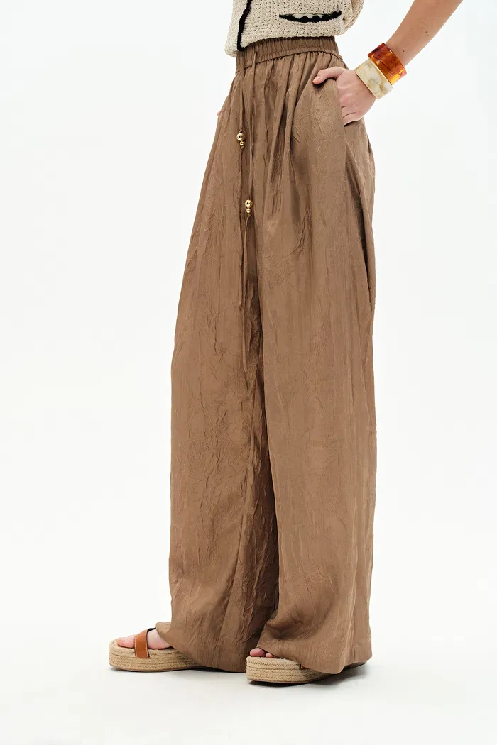 Louise Textured Loose Boho Pants in Wrinkled Satin - Image 6