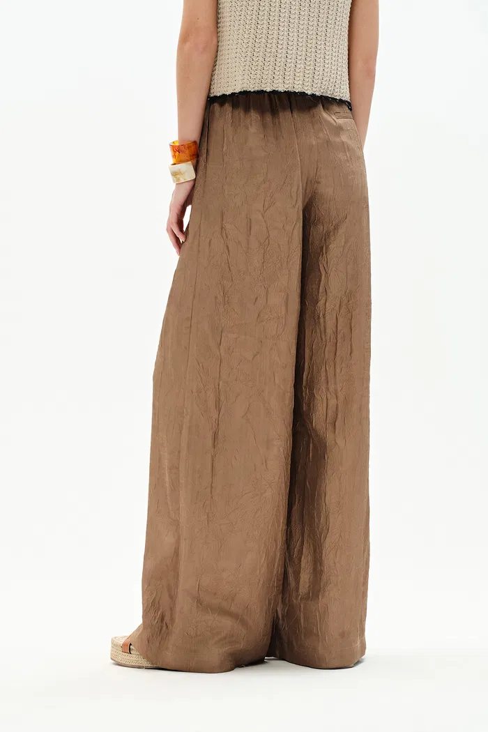 Louise Textured Loose Boho Pants in Wrinkled Satin - Image 7