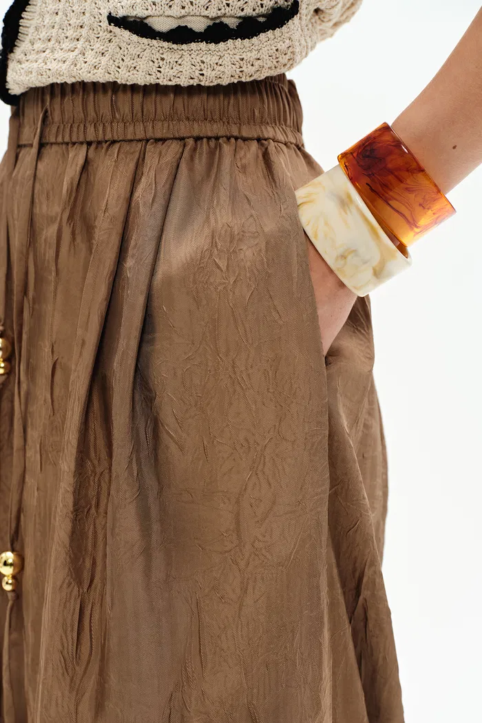 Louise Textured Loose Boho Pants in Wrinkled Satin - Image 9