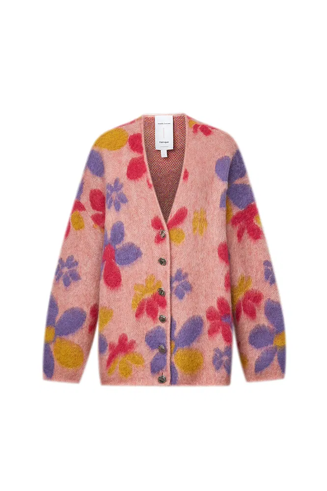 Louloudia Floral Jacquard Knit Cardigan in Merino Mohair Blend - Image 10