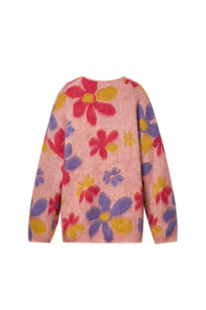 Louloudia Floral Jacquard Knit Cardigan in Merino Mohair Blend - Image 11