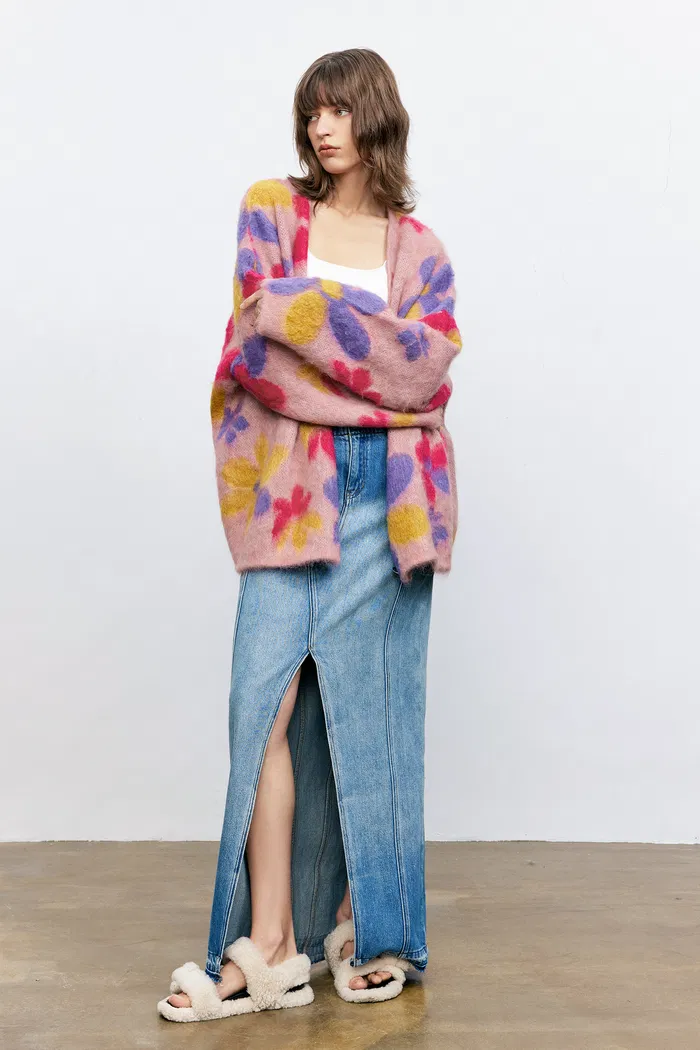 Louloudia Floral Jacquard Knit Cardigan in Merino Mohair Blend - Image 3