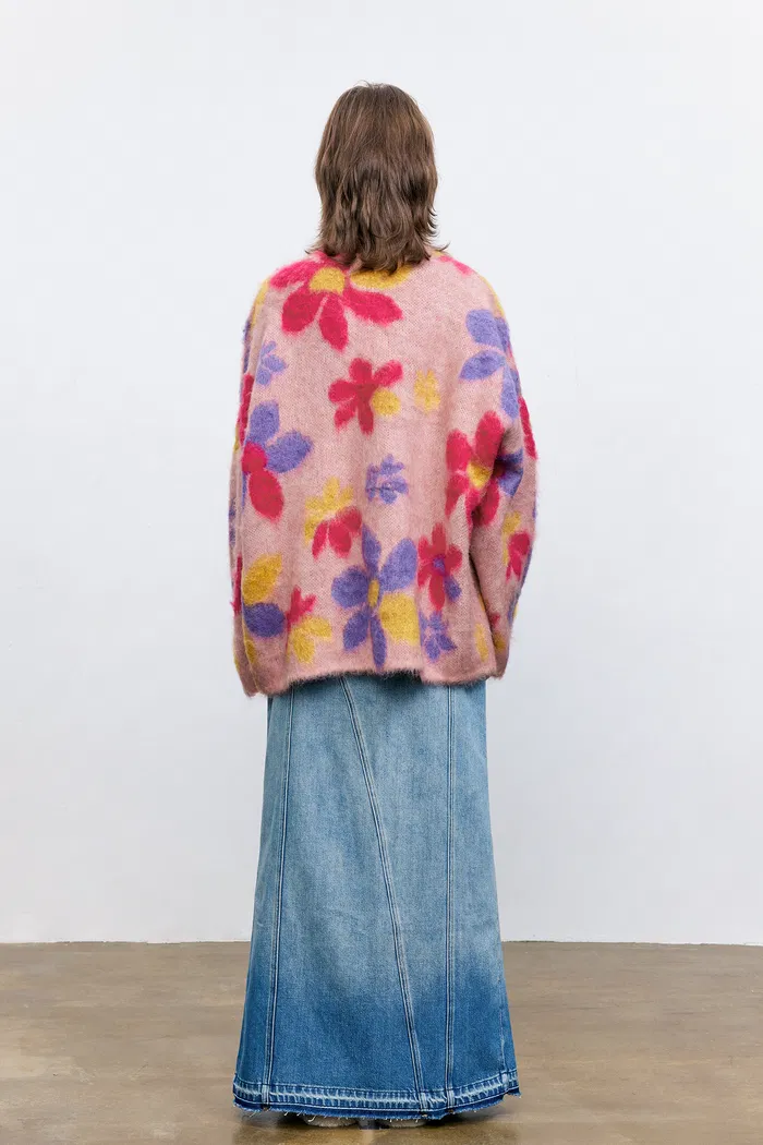 Louloudia Floral Jacquard Knit Cardigan in Merino Mohair Blend - Image 4