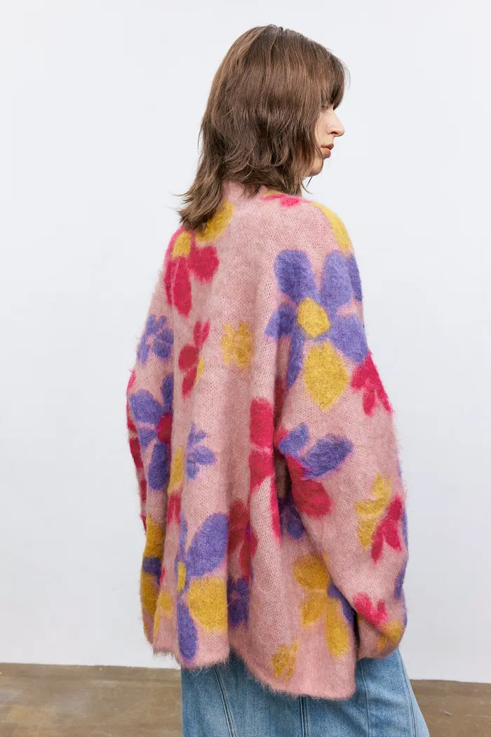 Louloudia Floral Jacquard Knit Cardigan in Merino Mohair Blend - Image 7