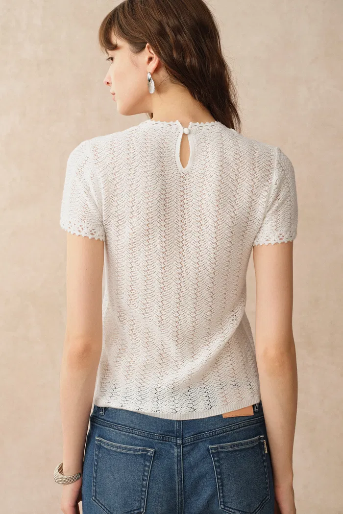 Lowell Open Knit Crew Neck Top in Australian Merino Wool - Image 4
