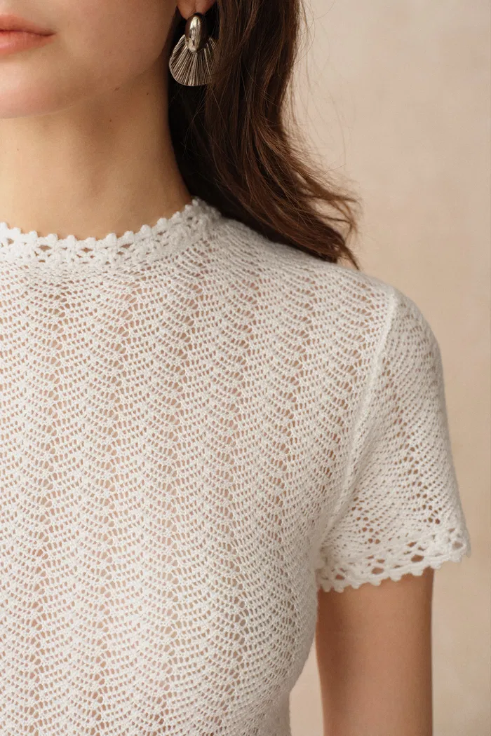 Lowell Open Knit Crew Neck Top in Australian Merino Wool - Image 5