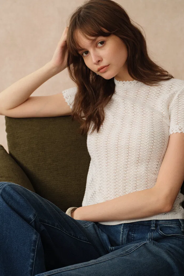 Lowell Open Knit Crew Neck Top in Australian Merino Wool - Image 6
