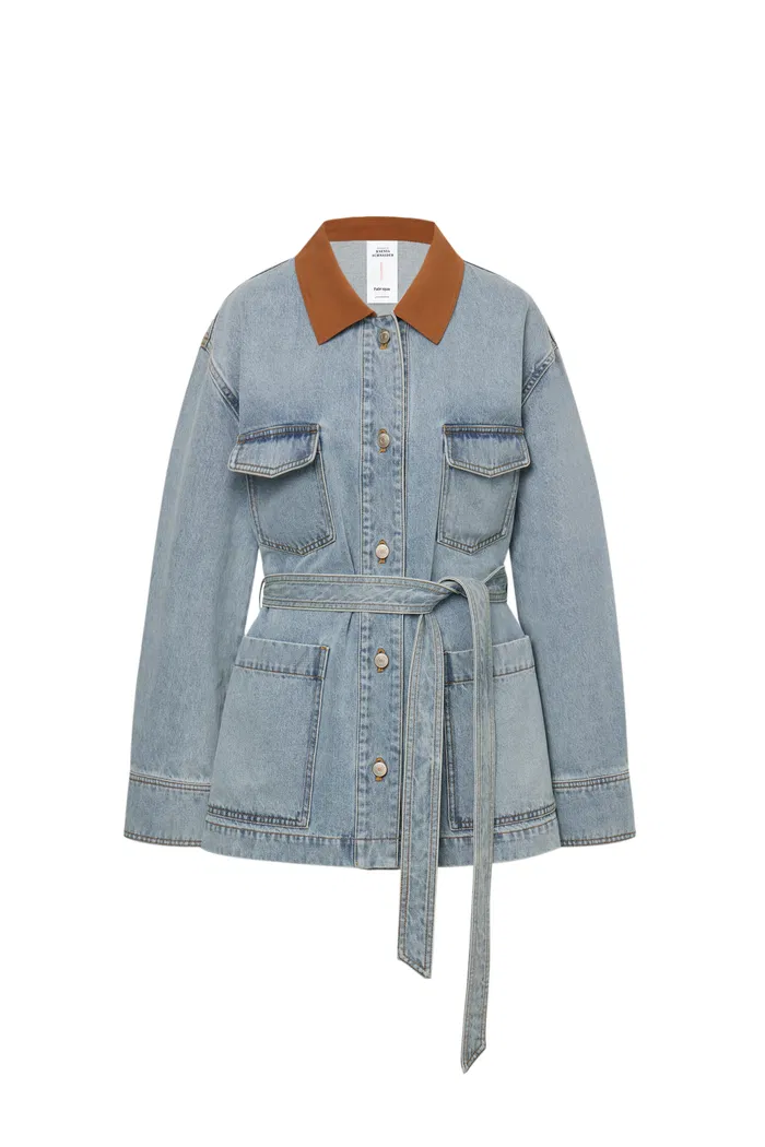 Luca Contrast Collar Lightweight Jacket in Cotton Denim - Image 10