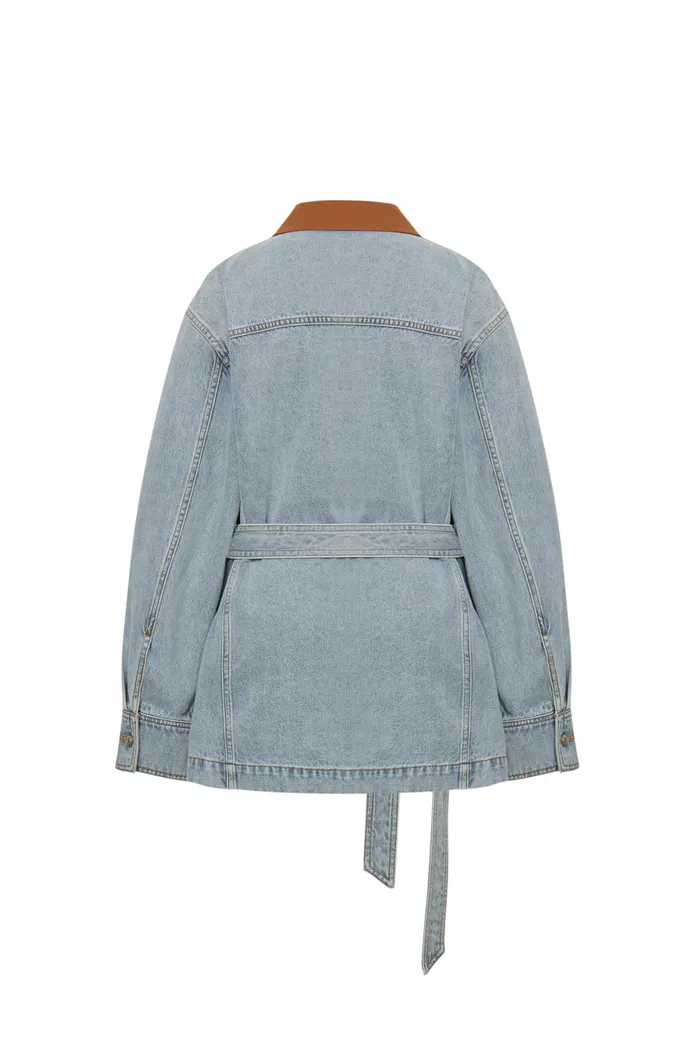 Luca Contrast Collar Lightweight Jacket in Cotton Denim - Image 11