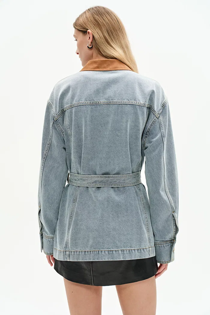 Luca Contrast Collar Lightweight Jacket in Cotton Denim - Image 5