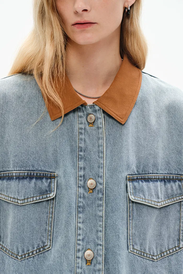 Luca Contrast Collar Lightweight Jacket in Cotton Denim - Image 6