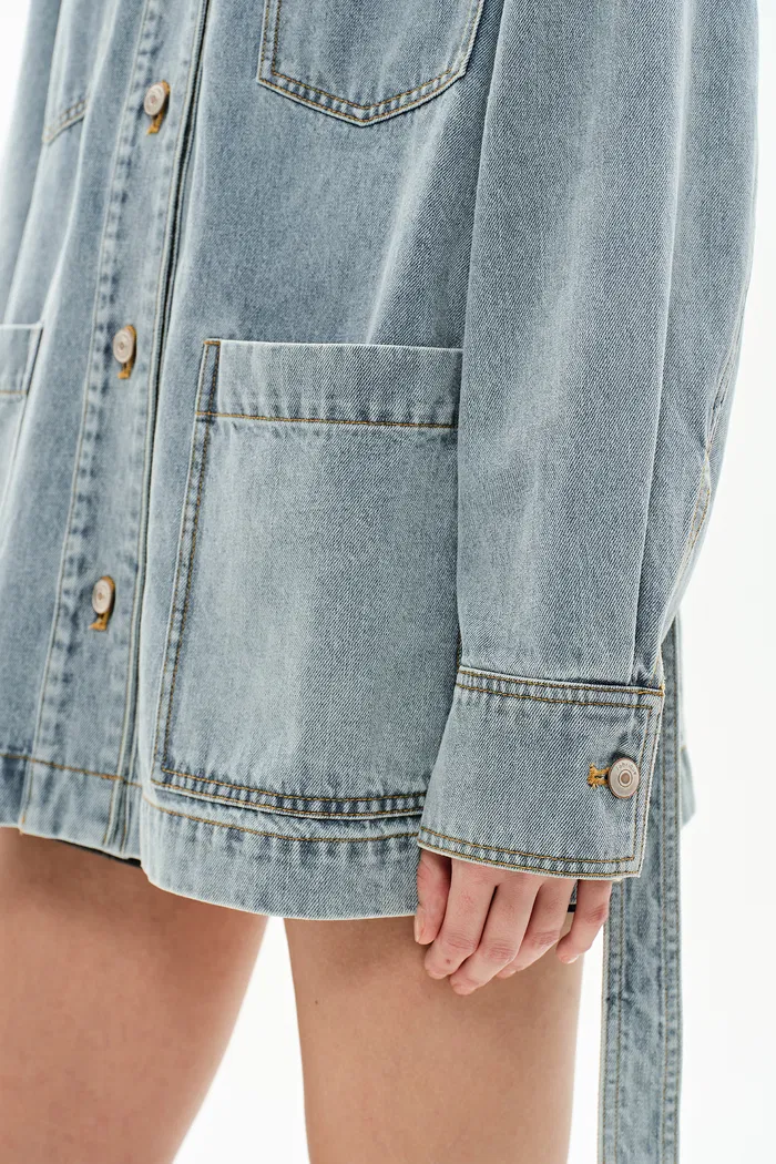 Luca Contrast Collar Lightweight Jacket in Cotton Denim - Image 7