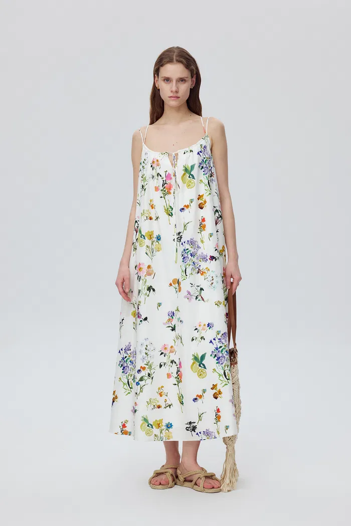 Lucie Flora Print Tie-Waist Dress in Silk Cotton - Image 3