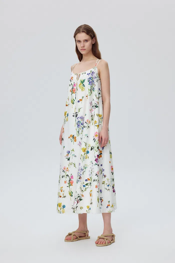 Lucie Flora Print Tie-Waist Dress in Silk Cotton - Image 4