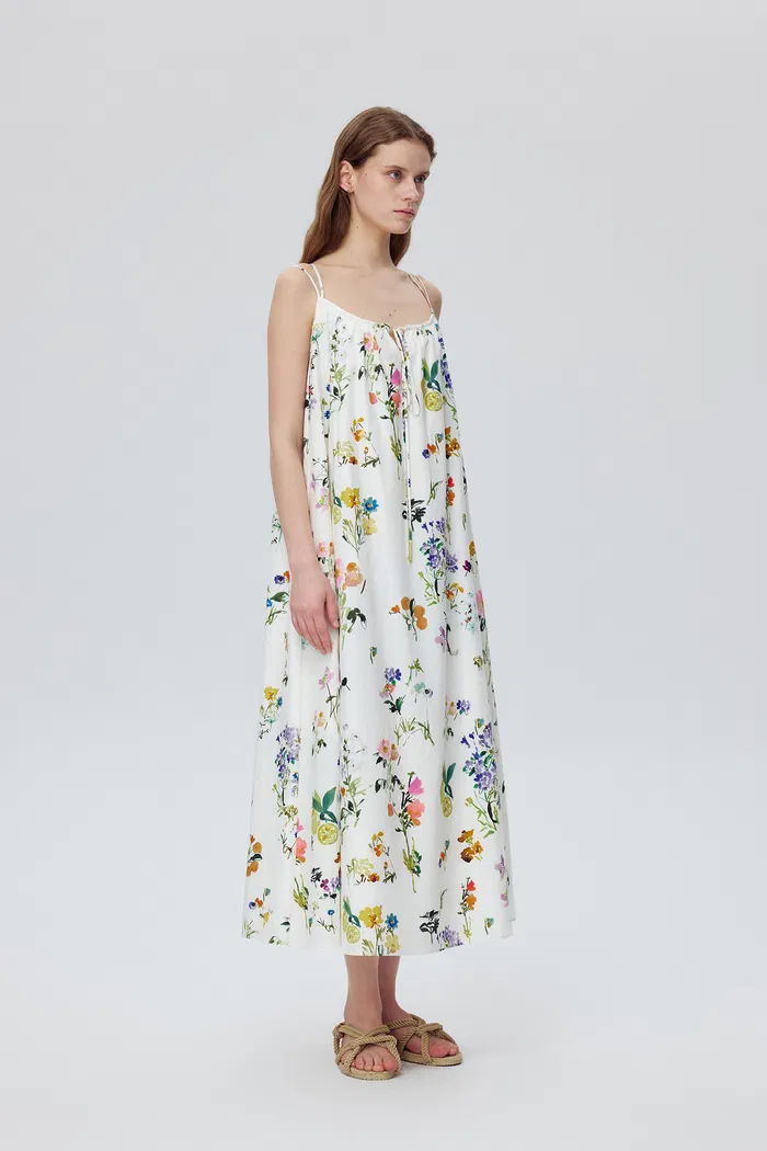 Lucie Flora Print Tie-Waist Dress in Silk Cotton - Image 5