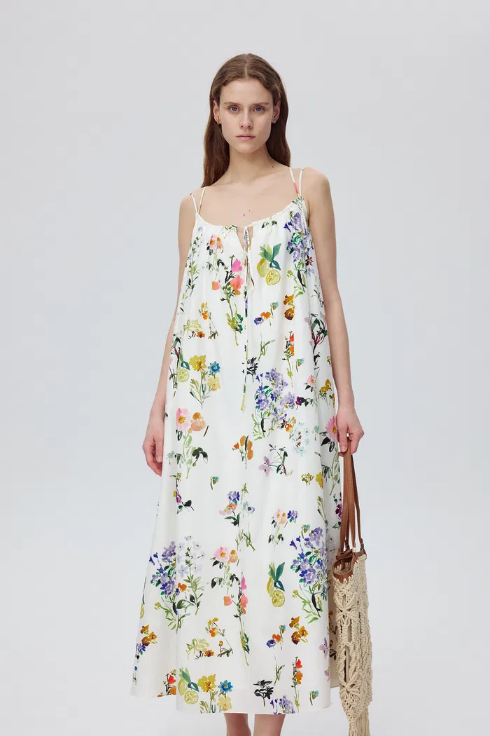 Lucie Flora Print Tie-Waist Dress in Silk Cotton - Image 6