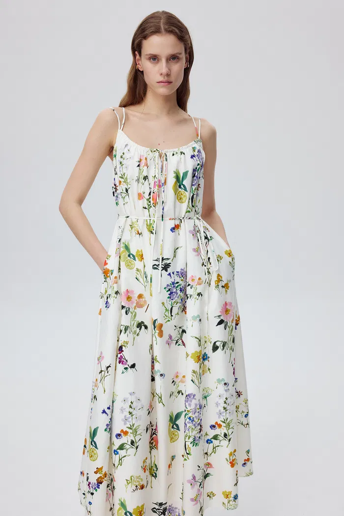 Lucie Flora Print Tie-Waist Dress in Silk Cotton - Image 7