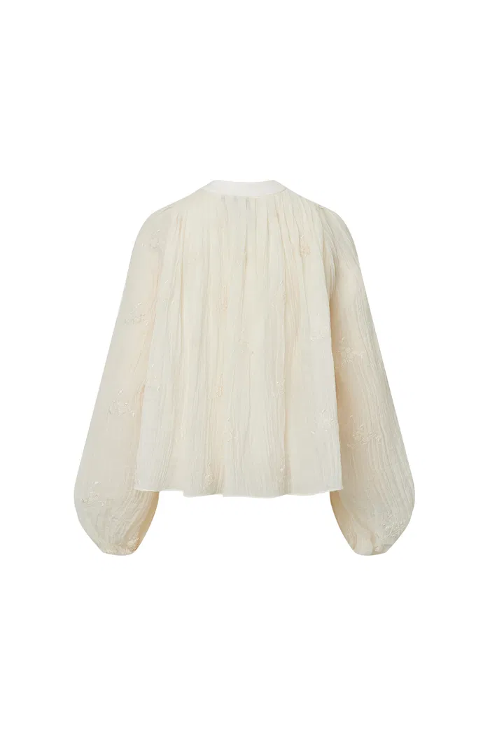 Lucienne Pleated Embroidery Blouse in Tencel Blend - Image 10