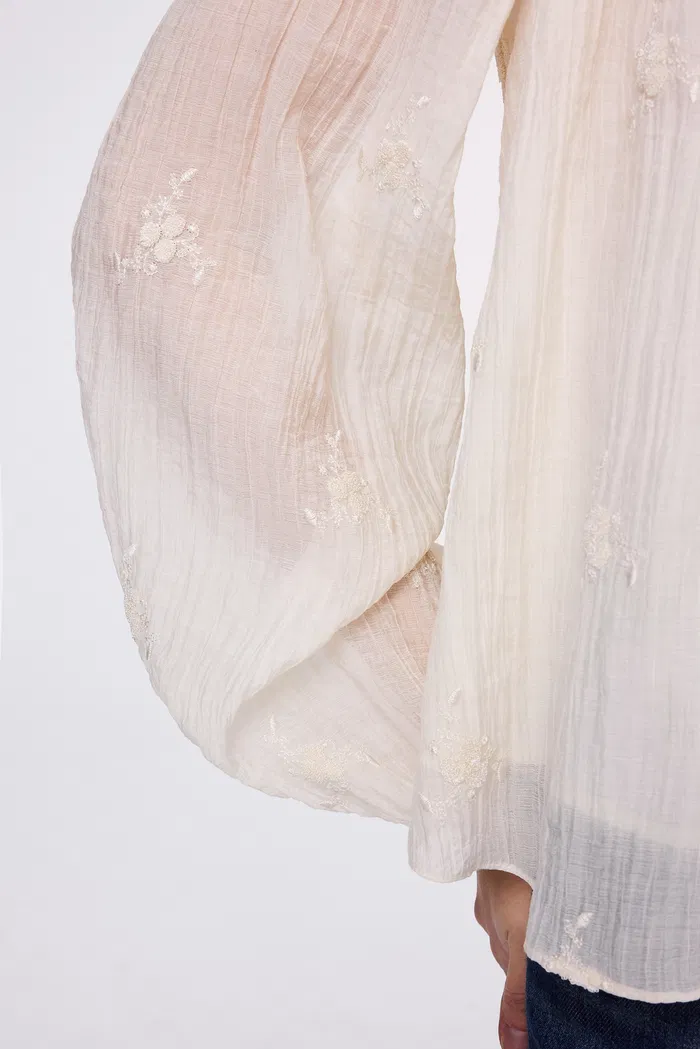Lucienne Pleated Embroidery Blouse in Tencel Blend - Image 6