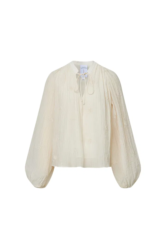 Lucienne Pleated Embroidery Blouse in Tencel Blend - Image 9