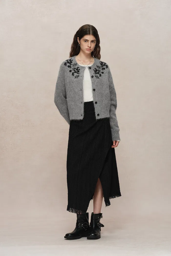 Lucy Grey French Beaded Snake Zodiac Cardigan in Baby Alpaca Knit - Image 10