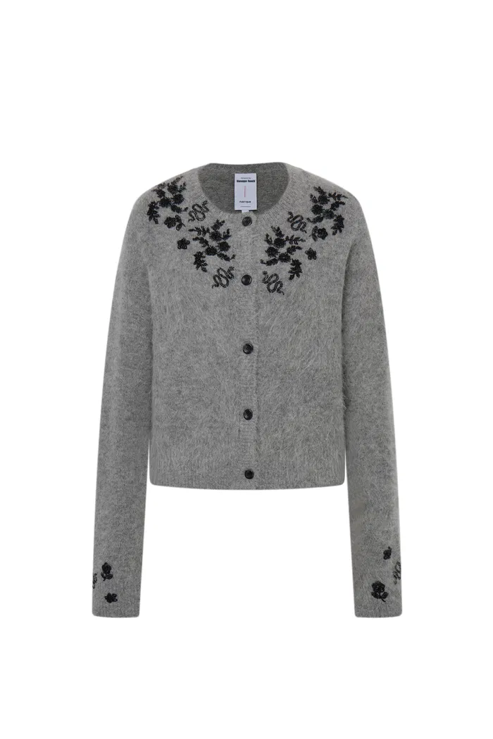 Lucy Grey French Beaded Snake Zodiac Cardigan in Baby Alpaca Knit - Image 12