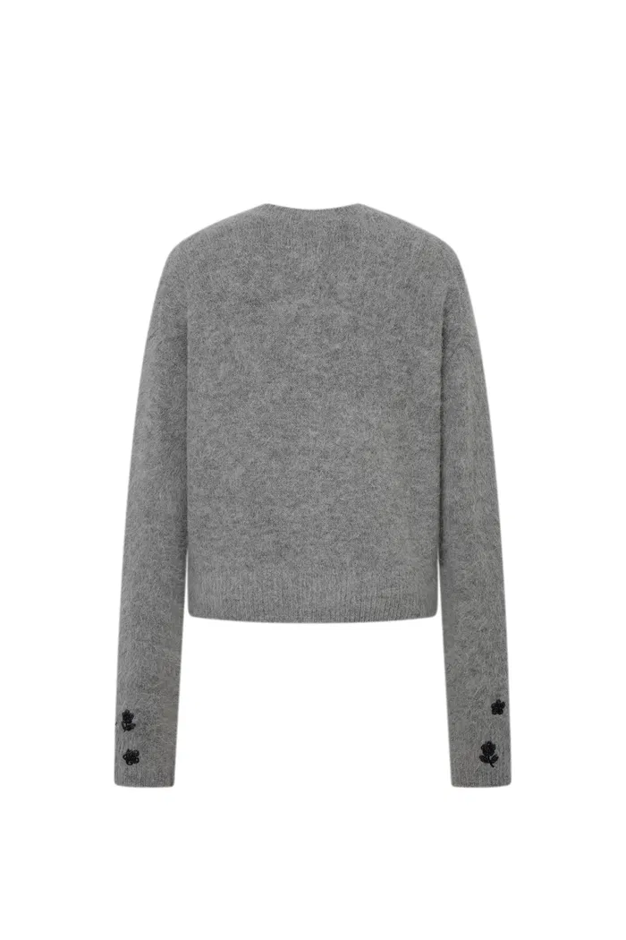 Lucy Grey French Beaded Snake Zodiac Cardigan in Baby Alpaca Knit - Image 13