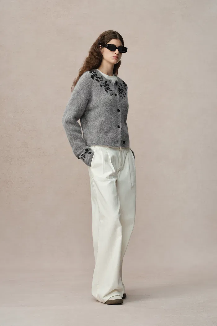 Lucy Grey French Beaded Snake Zodiac Cardigan in Baby Alpaca Knit - Image 6