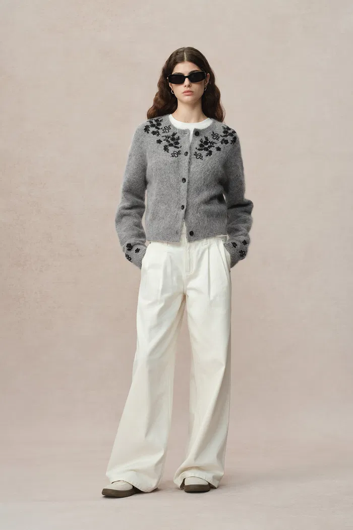 Lucy Grey French Beaded Snake Zodiac Cardigan in Baby Alpaca Knit - Image 7