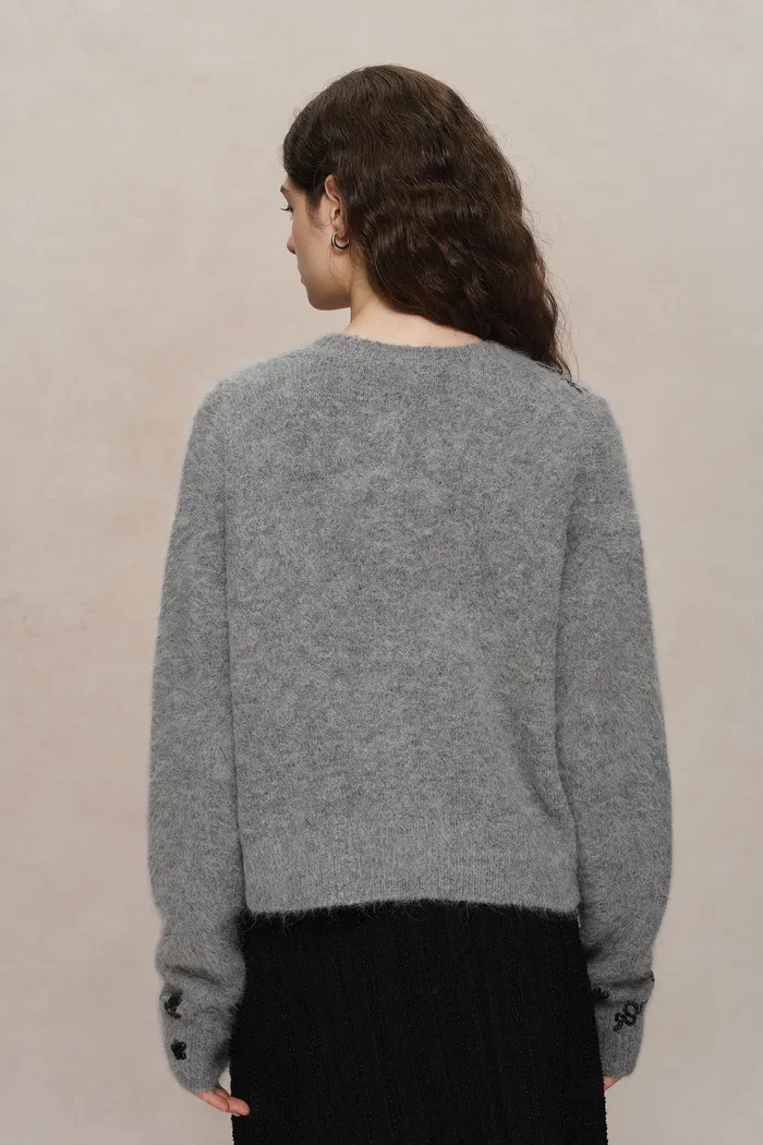 Lucy Grey French Beaded Snake Zodiac Cardigan in Baby Alpaca Knit - Image 8
