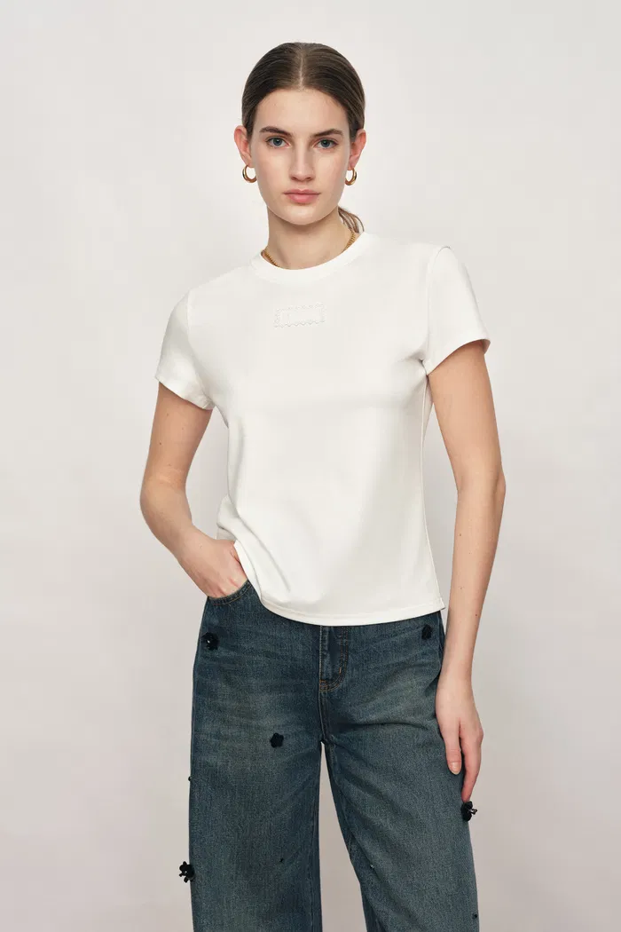 Lucy White T-shirt in Cotton Blend - Image 2